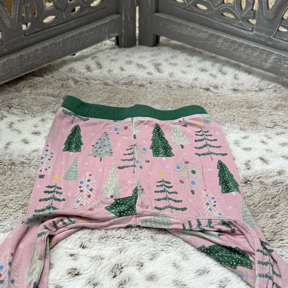 Little Sleepies pink green Christmas tree bamboo pajama pants girls 4T holiday